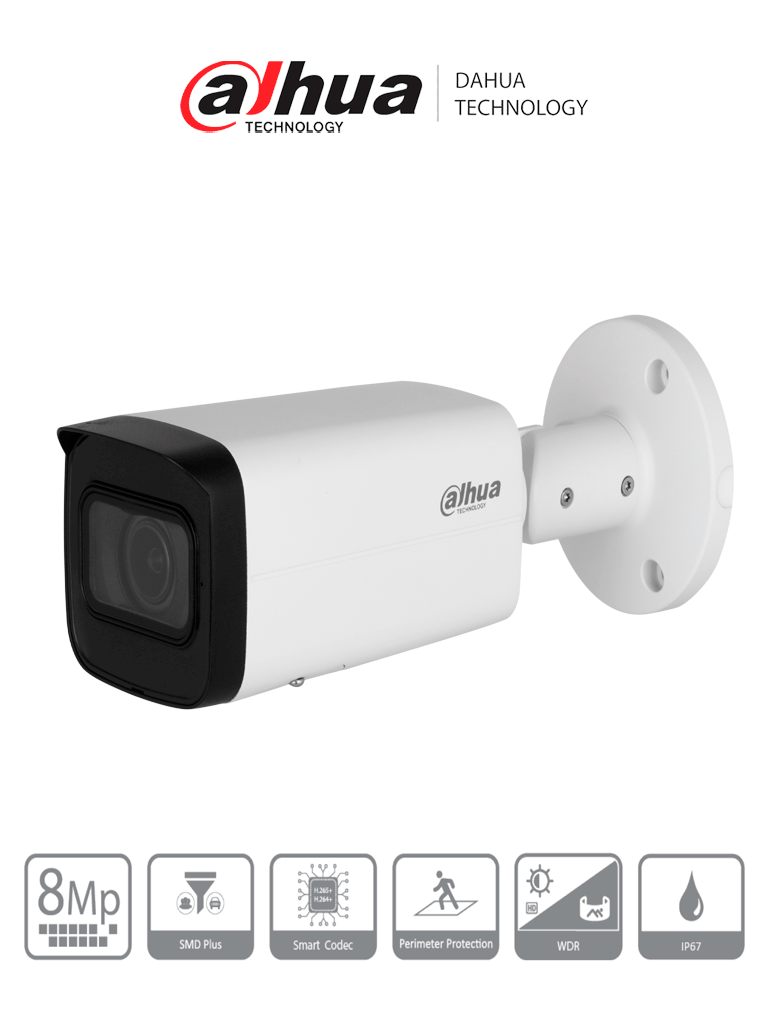DAHUA DH-IPC-HFW2841T-ZS Cámara IP Bullet de 8 Megapíxeles/ Motorizado/ IR de 60 Mts/ 113°/ H.265+/ SMD+/ Protección Perimetral/ Ranura para MicroSD/ WDR/ 3D NR/ HLC/ BLC / IP67 DAHUA DH-IPC-HFW2841T-ZS Cámara IP Bullet de 8 Megapíxeles/ Motorizado/ IR de 60 Mts/ 113°/ H.265+/ SMD+/ Protección Perimetral/ Ranura para MicroSD/ WDR/ 3D NR/ HLC/ BLC / IP67